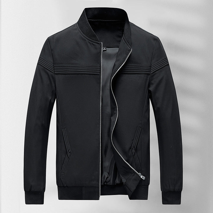 Men's Lightweight Bomber Jacket with Stand-up Collar and Quilted Decorative Stripes Mune Fashion