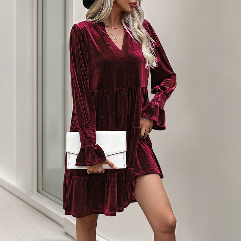 Women Elegant Velour Dress Mune Fashion
