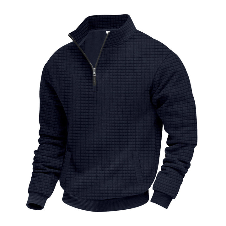 Men's waffle texture half-zip pullover with stand-up collar and subtle side pockets Mune Fashion