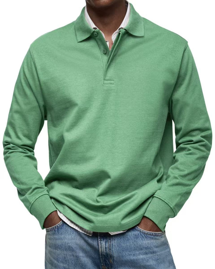 Men's fine-knit polo shirt with long sleeves, ribbed cuffs and concealed button placket Mune Fashion