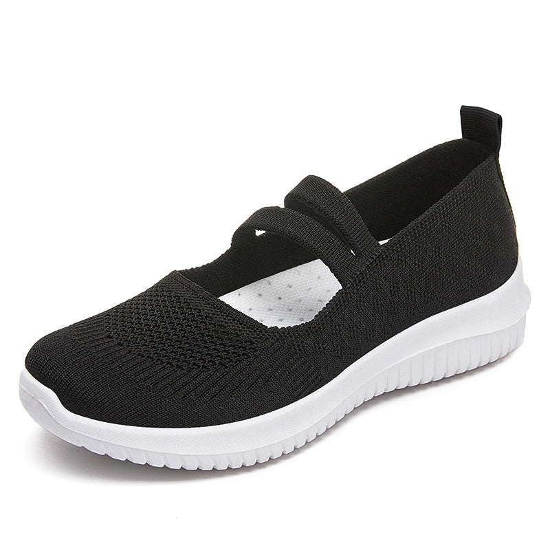 Women's knitted slip-on Mary Jane sneakers with elastic straps, padded comfort insole, and flexible EVA outsole Mune Fashion