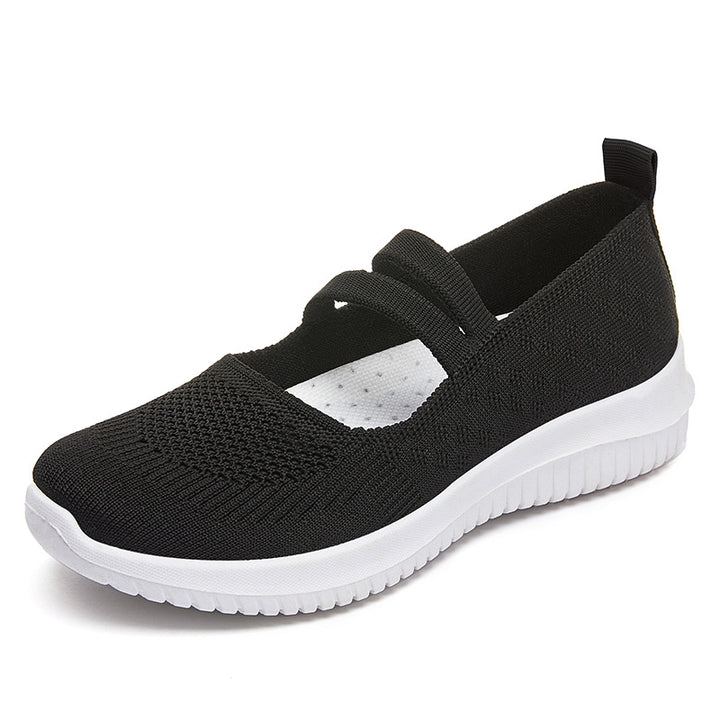 Women's knitted slip-on Mary Jane sneakers with elastic straps, padded comfort insole, and flexible EVA outsole Mune Fashion