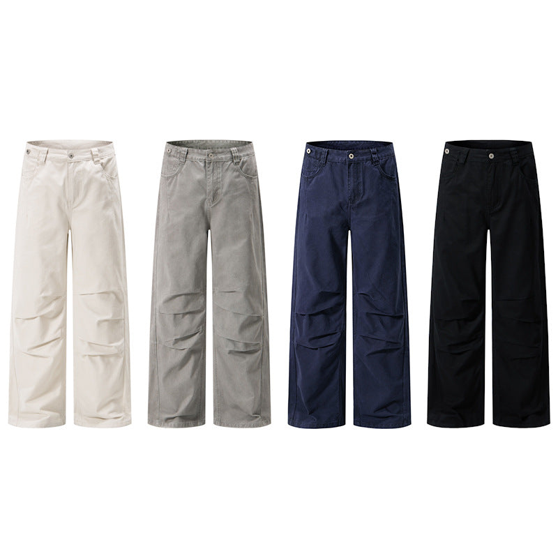 Men's Wide Relaxed Twill Pants with a Low Crotch, Floor-Length Silhouette, and Belt Loops Mune Fashion