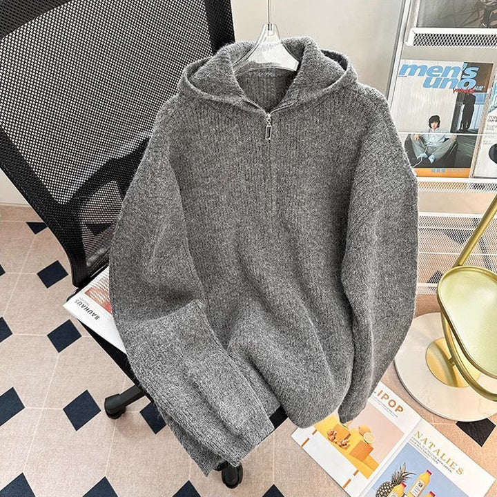 Men's chunky knit pullover with hood and zipper Mune Fashion