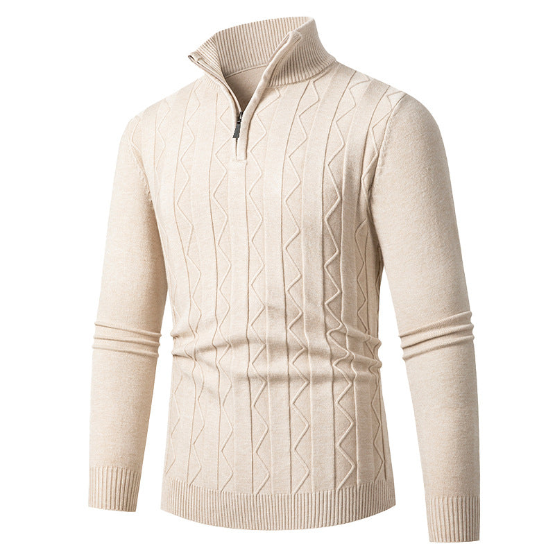 Men's fine knit half-zip sweater with cable pattern and stand-up collar Mune Fashion