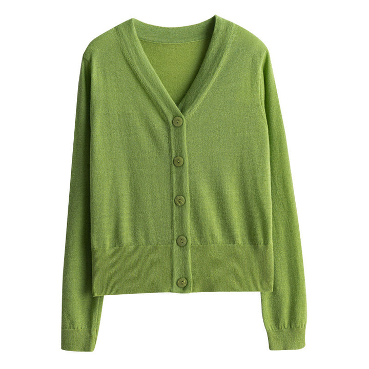 Women Light V-Neck Cardigan with Side Hem Slit and Ribbed Cuff Mune Fashion