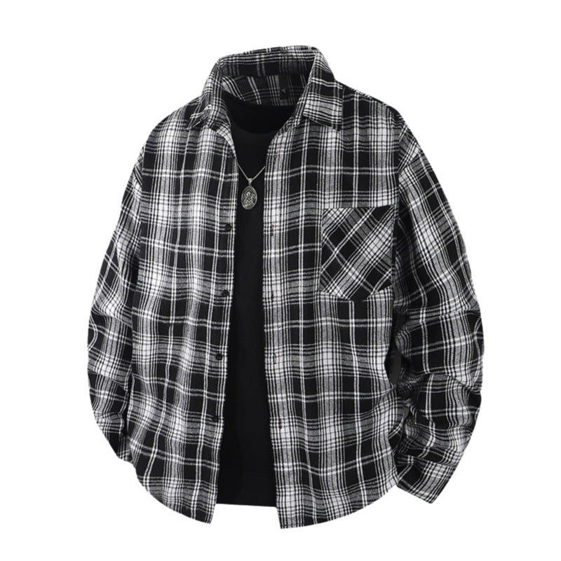 Men's Oversized Checked Flannel Shirt with Chest Pocket and Relaxed Overshirt Fit Mune Fashion