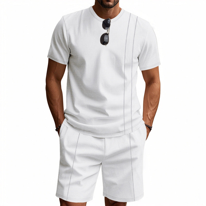Men's breathable structured jersey short-sleeve shirt with matching pleated shorts Mune Fashion