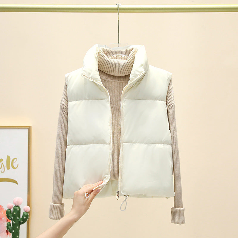 Women’s nan ultra-light short padded vest with high stand-up collar, two-way zipper and adjustable drawstring hem Mune Fashion