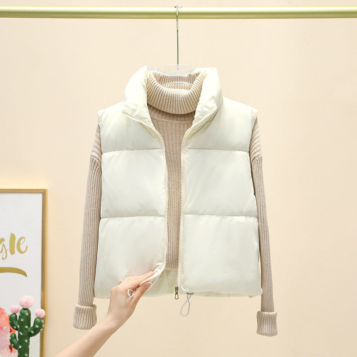 Women’s nan ultra-light short padded vest with high stand-up collar, two-way zipper and adjustable drawstring hem Mune Fashion