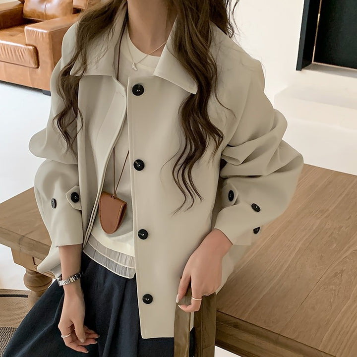 Women's Oversized Short Jacket with Dropped Shoulders and Large Button Placket Mune Fashion