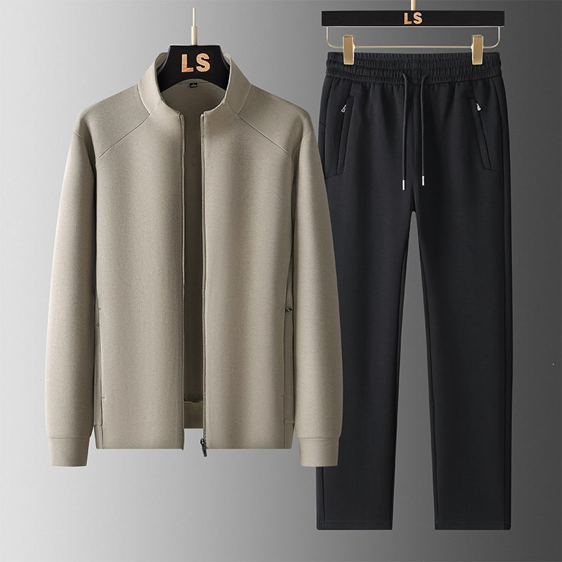 Men's Two-Piece Sporty Training Set with Stand Collar Zip Jacket & Tapered Jogging Pants Mune Fashion