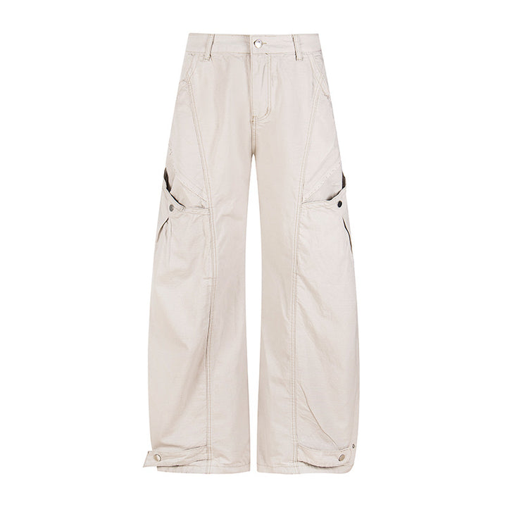 Women's Wide Cargo Palazzo Pants with High Waist, Large Flap Pockets and Adjustable Hem Mune Fashion