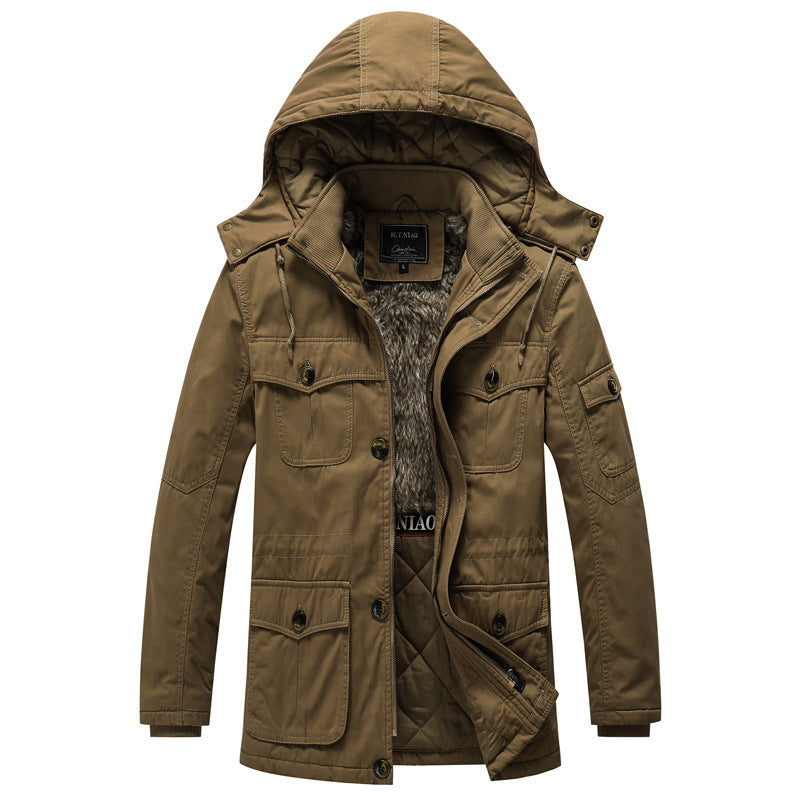 Men's canvas parka with quilted thermal lining, faux fur inner lining, and hood Mune Fashion