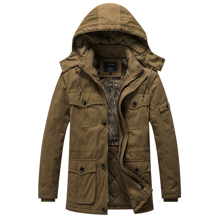 Men's canvas parka with quilted thermal lining, faux fur inner lining, and hood Mune Fashion