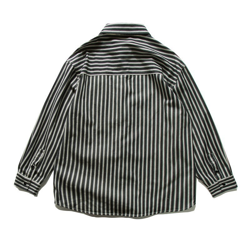 Unisex Oversized Shirt Jacket with Vertical Stripes, Boxy Cut and Chest Pocket Mune Fashion