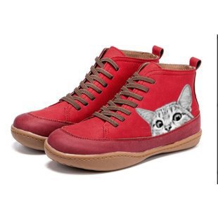 Women's ankle-high sneakers with cute cat motif embroidery and ergonomic comfort insole Mune Fashion