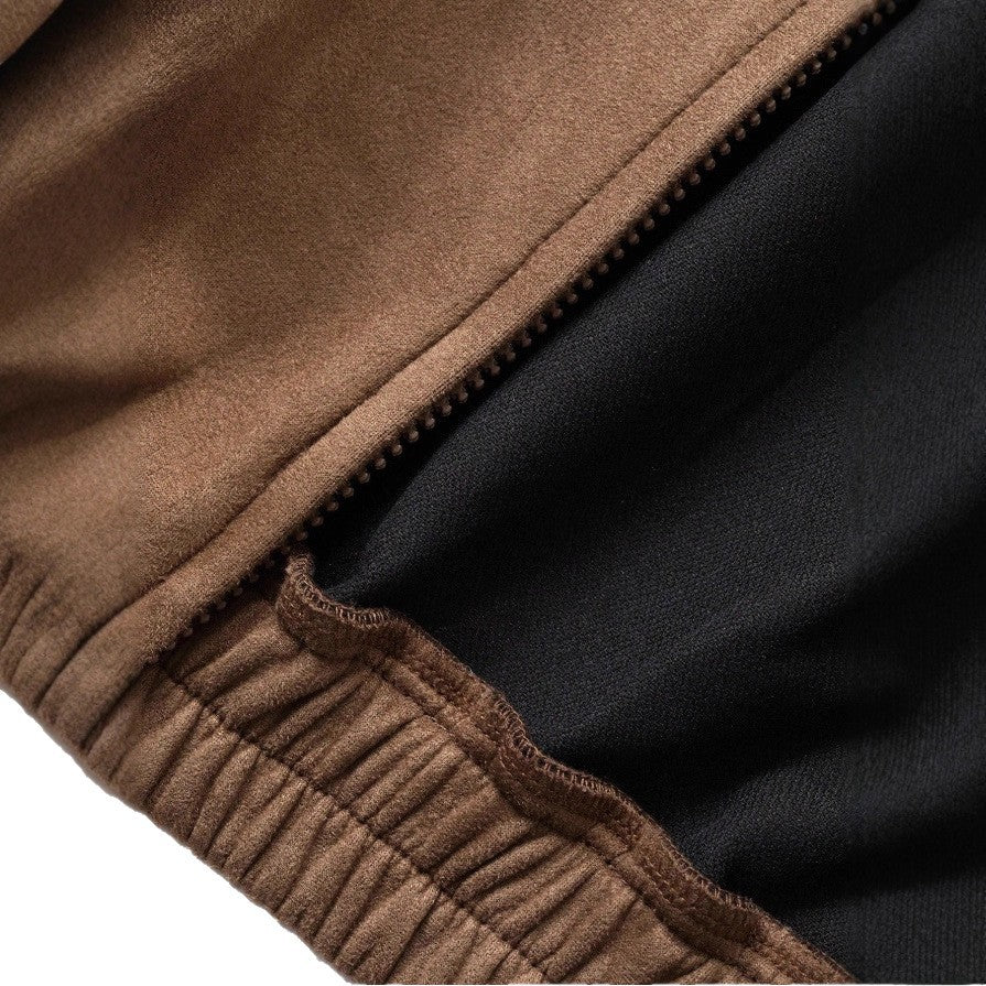 Women Oversized Suede Look Bomber Jacket with Zip and Elastic Hem Drune