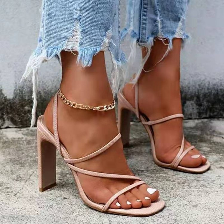 Damen Slingback-Sandaletten mit quadratischer Zehenpartie, schlanken Zierriemen und hohem Blockabsatz Mune Fashion