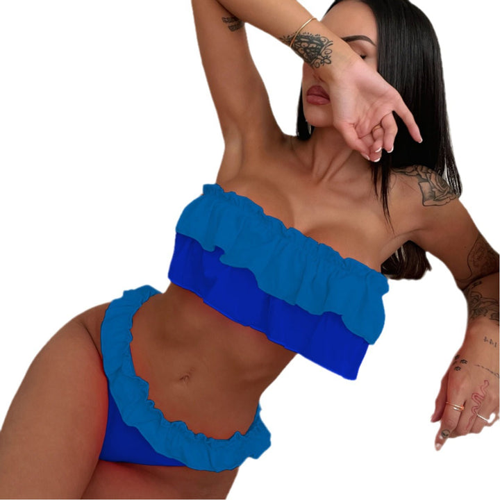 Ladies bathing set with ruffle embellished bandeau top Mune Fashion
