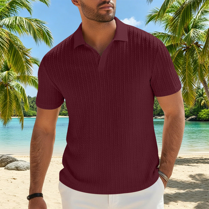 Men's fine-knit polo with structured cable pattern and soft cotton blend Mune Fashion