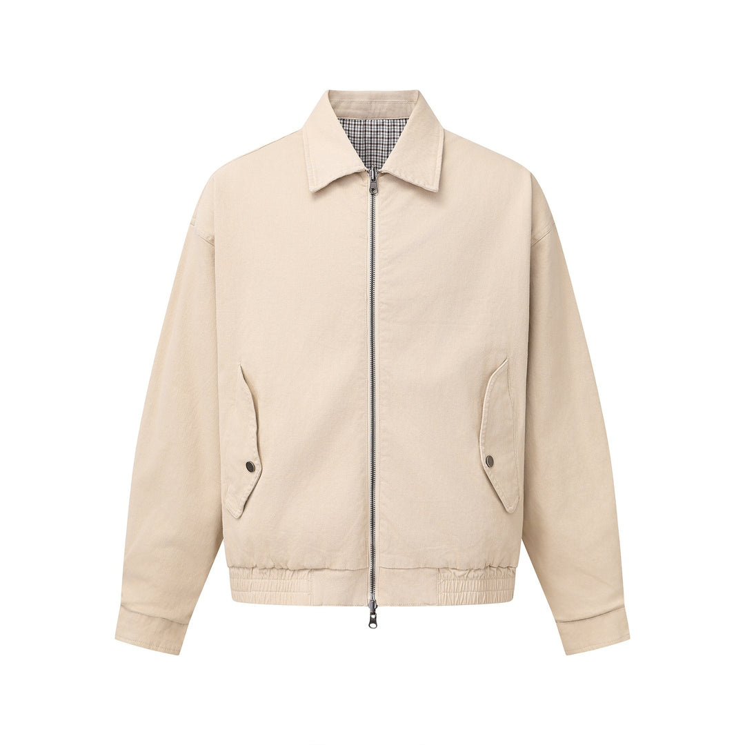 Men's Boxy Canvas Blouson Jacket with Zipper, Flap Pockets and Elastic Hem Mune Fashion