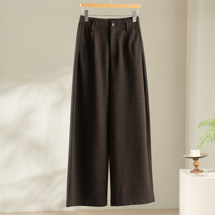 Women Wide-Cut High-Waist Trousers with Pleats and Flowing Wool Blend Quality Mune Fashion