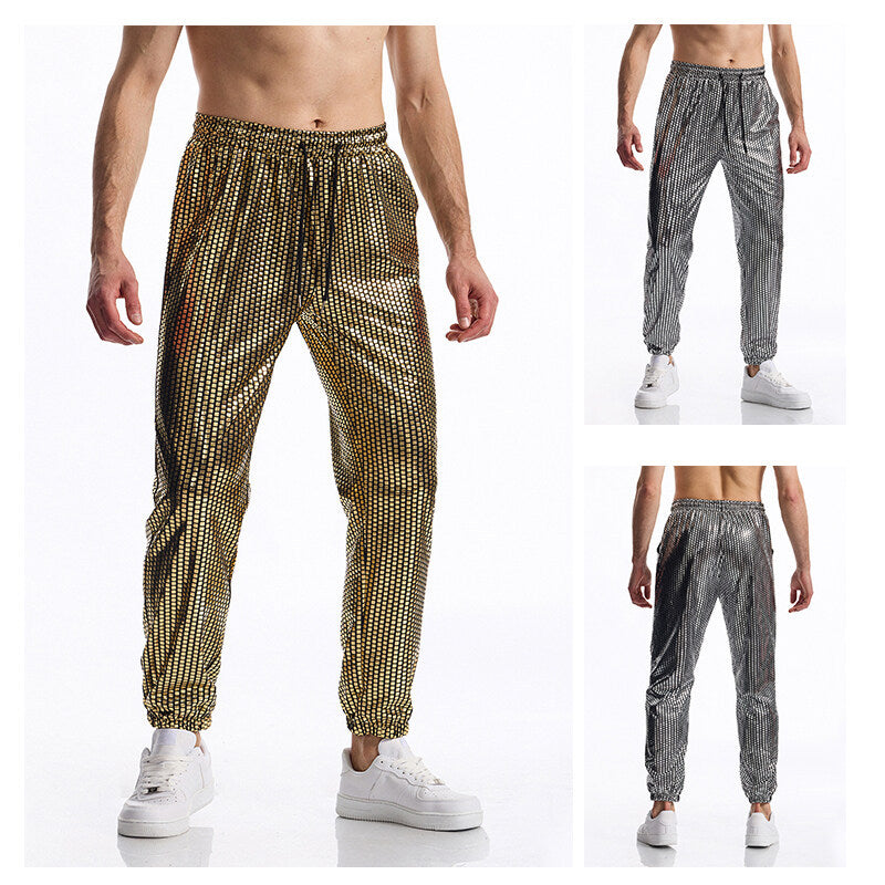 Men's Glamorous Jogging Pants with Metallic Check, Elastic Waistband and Slim Silhouette Mune Fashion