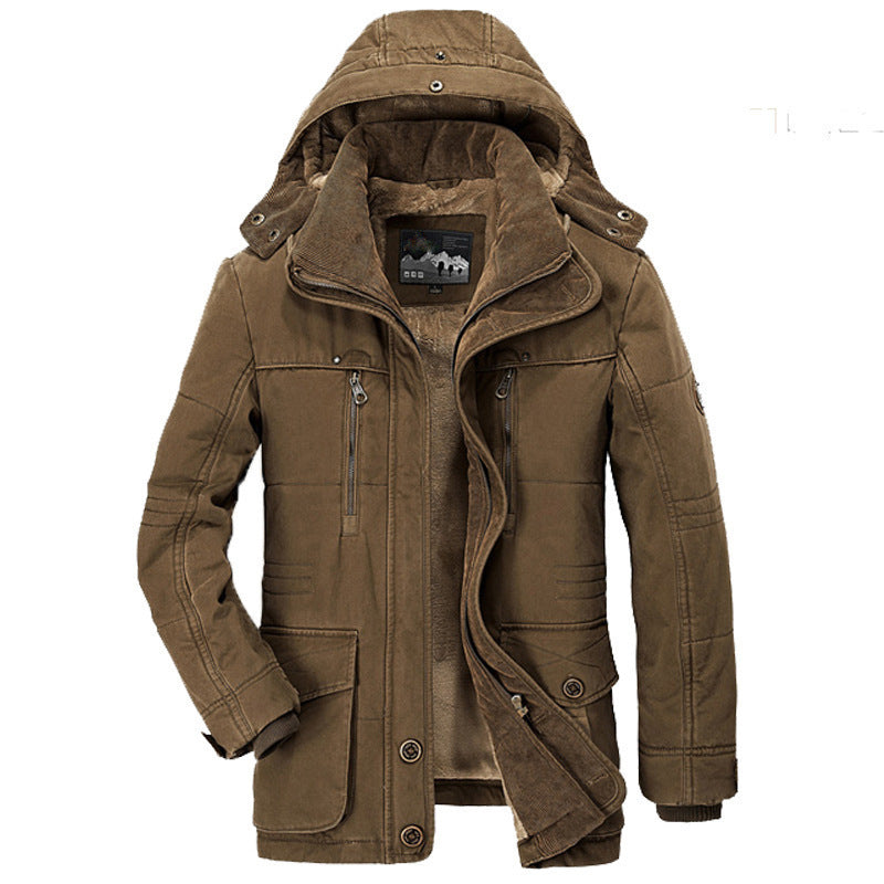Men's Canvas Field Parka with Cord Collar, Warming Fleece Lining and Multifunctional Pockets Mune Fashion