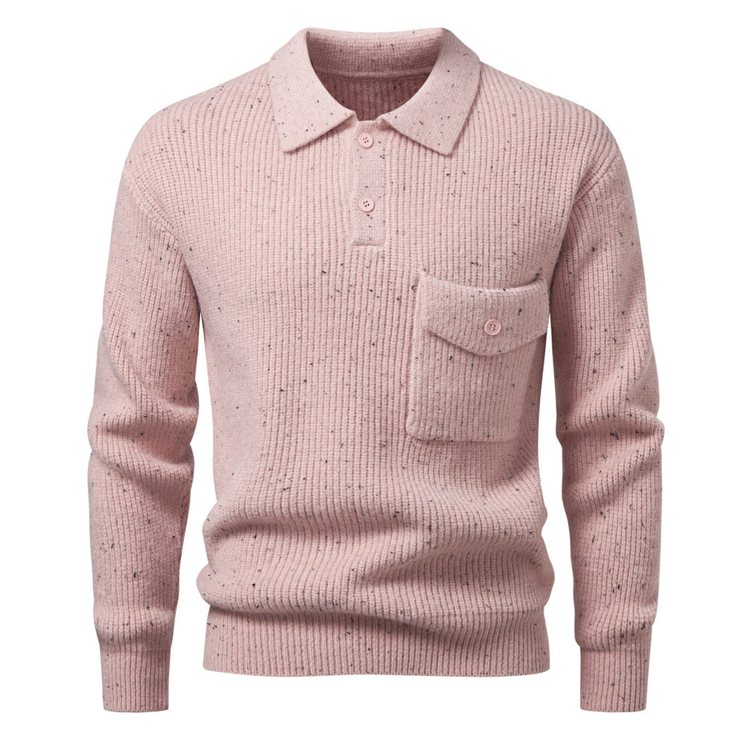 Men's ribbed knit polo collar sweater with patch chest pocket Mune Fashion