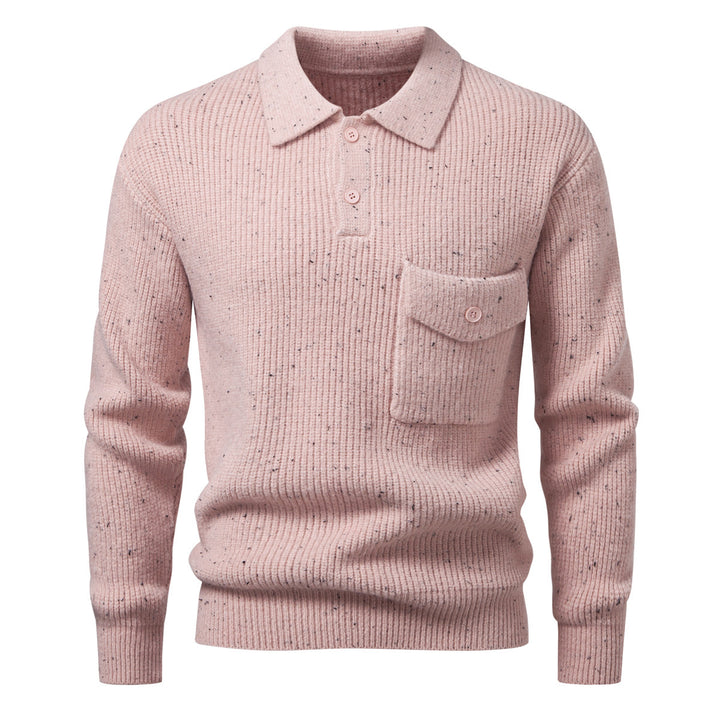 Men's ribbed knit polo collar sweater with patch chest pocket Mune Fashion