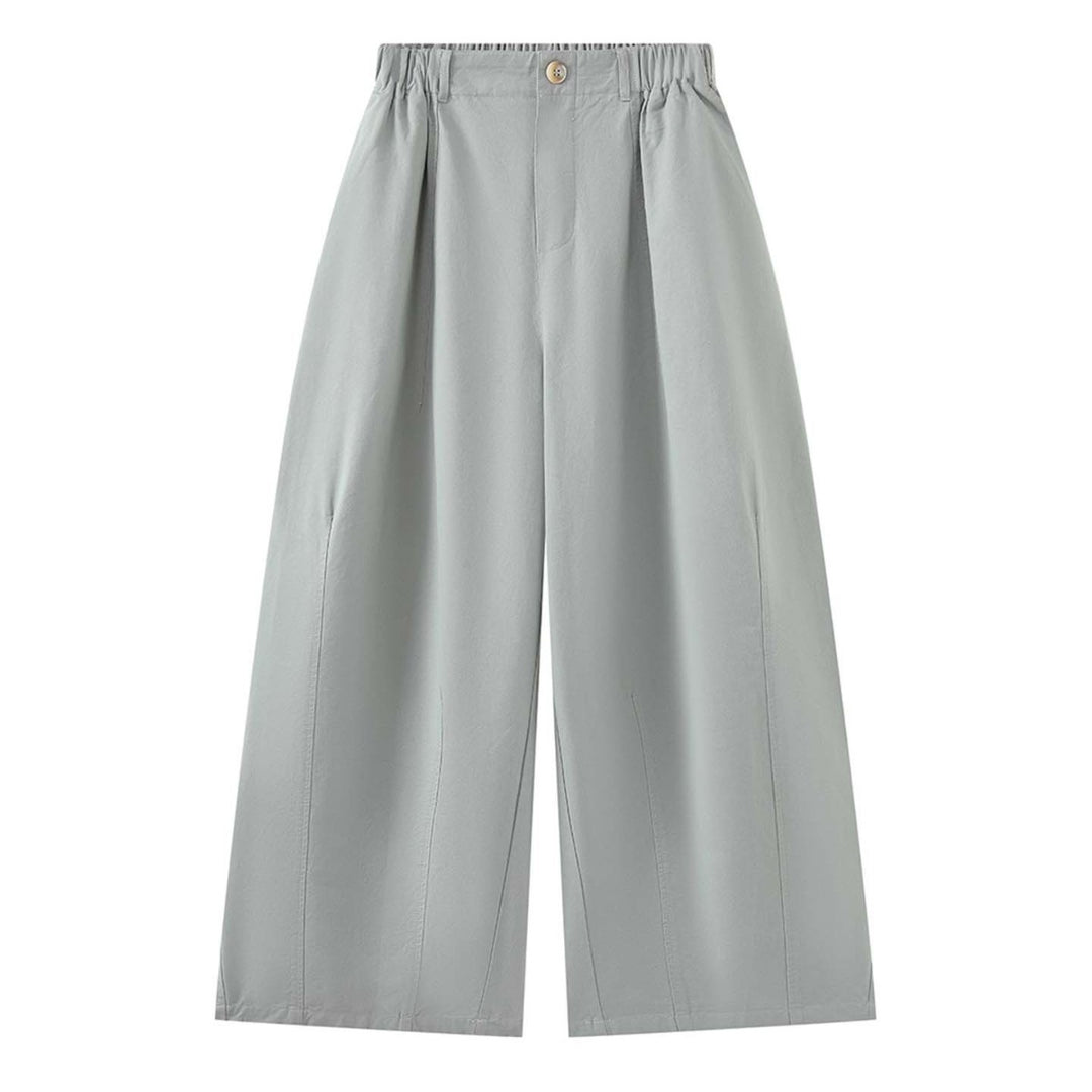 Women's high-waisted wide fabric trousers with concealed elastic waistband and crease Mune Fashion