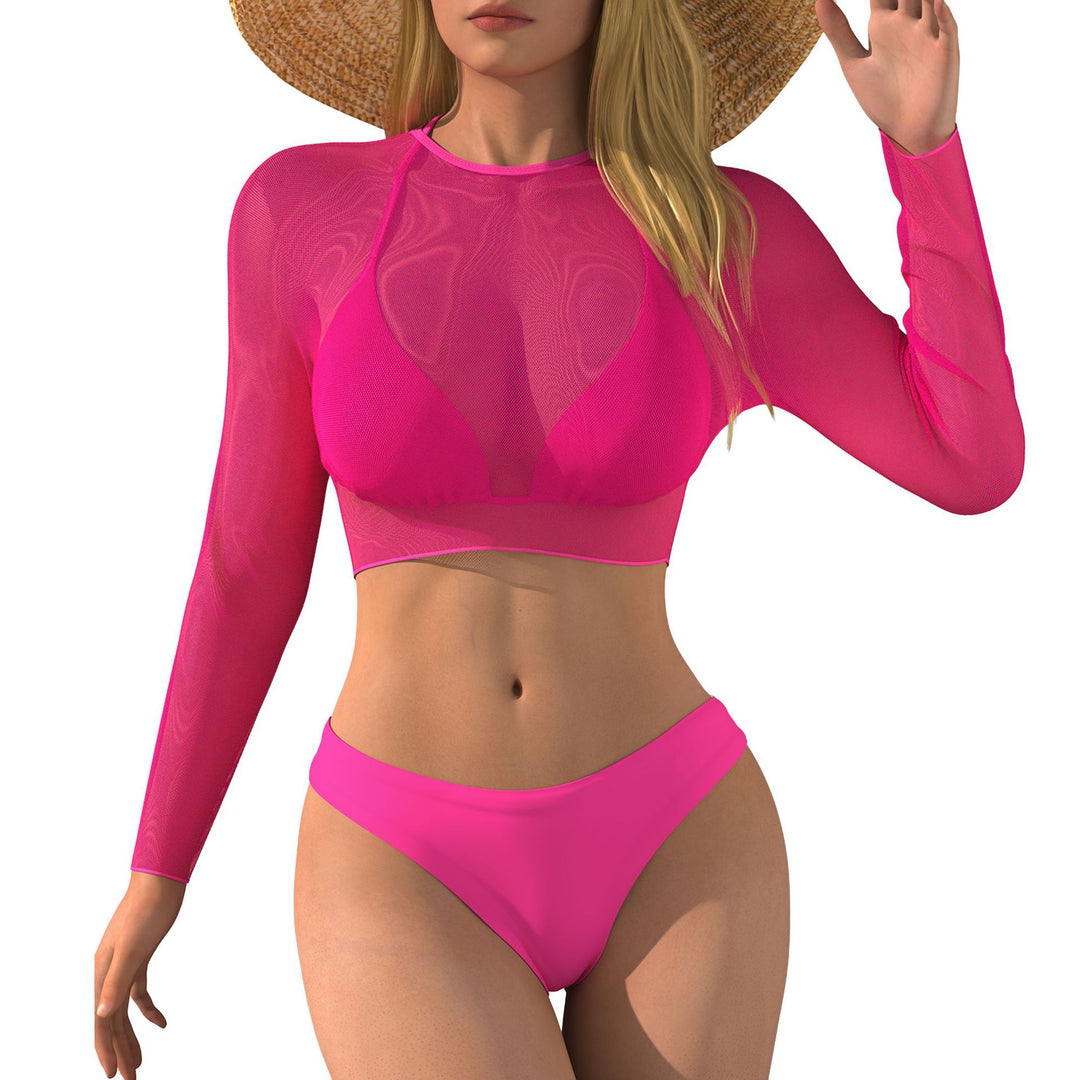 Women's bikini set with long sleeved mesh top and comfortable bottoms Mune Fashion