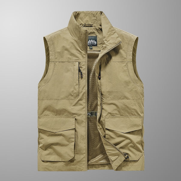 Men's utility vest with multi pockets, stand-up collar & breathable mesh lining Mune Fashion