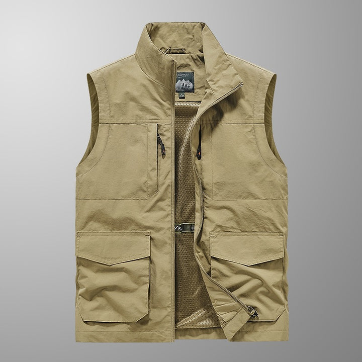 Men's utility vest with multi pockets, stand-up collar & breathable mesh lining Mune Fashion