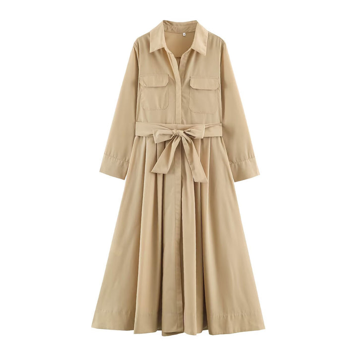 Women's Shirt Dress with Waist Belt and A-Line Skirt Mune Fashion