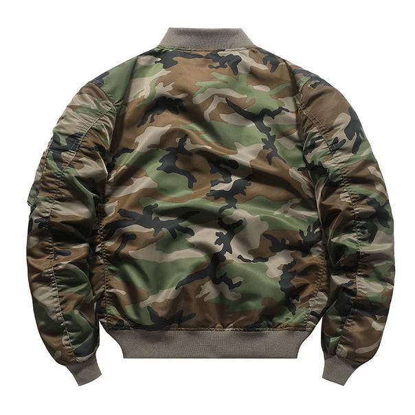Men's Camouflage Pilot Bomber Jacket with Arm Pocket, Utility Zipper and Ribbed Cuffs Mune Fashion