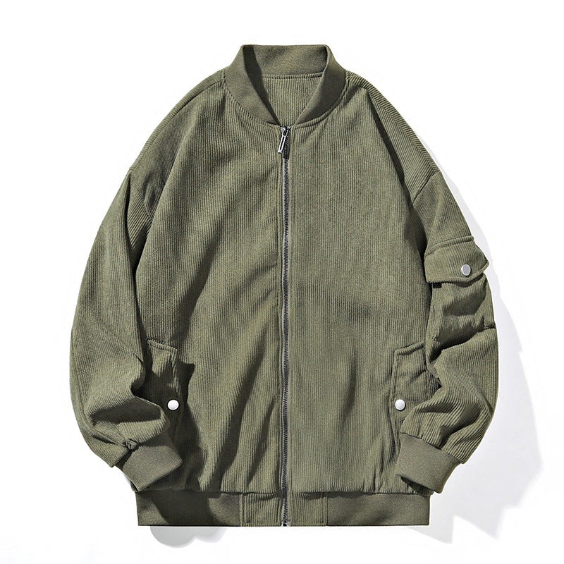 Men's bomber jacket in cord structure look with utility arm pocket, concealed zipper & ribbed cuffs Mune Fashion