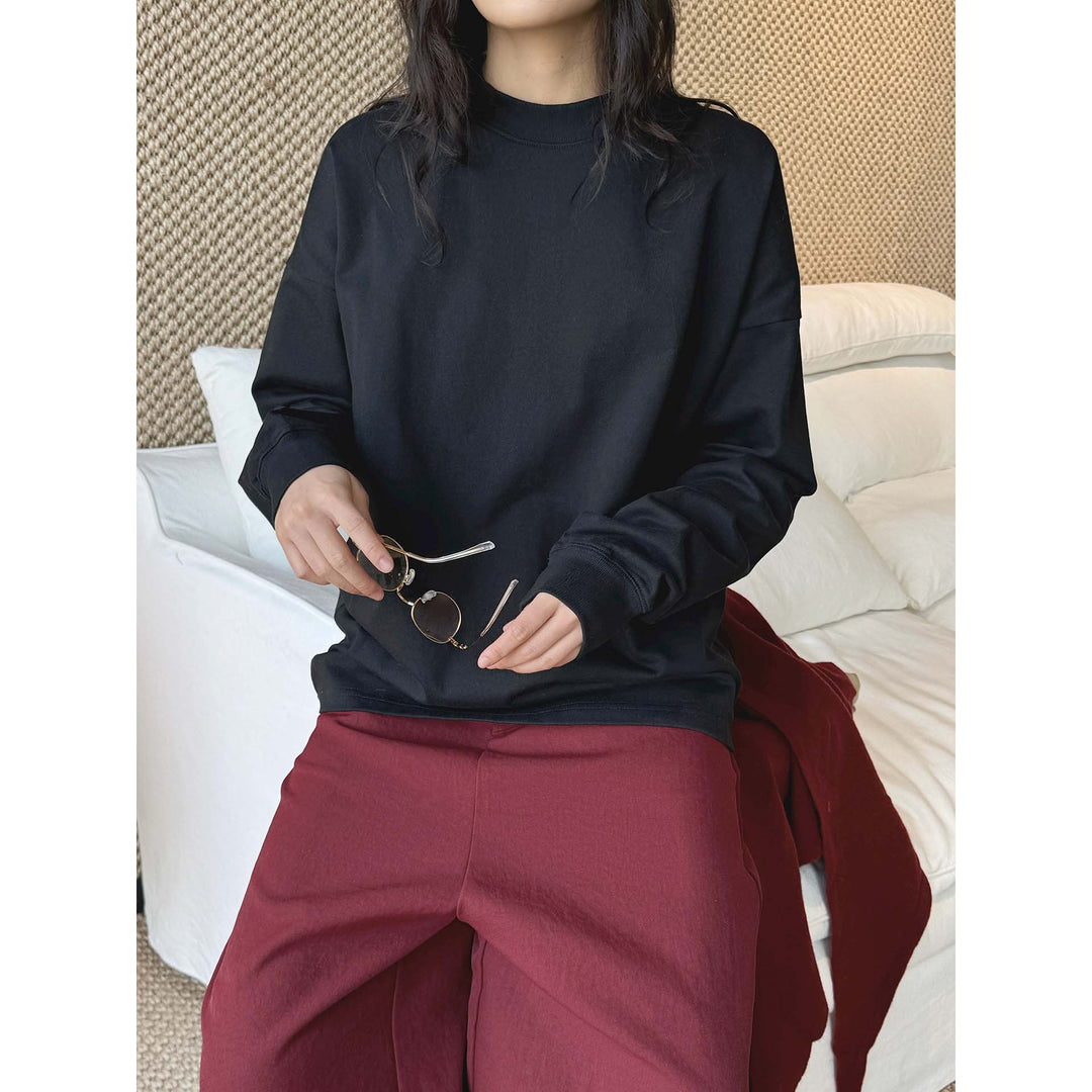 Women's Oversized Long Sleeve with Stand Collar and Dropped Shoulder Mune Fashion