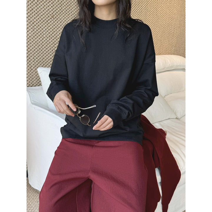 Women's Oversized Long Sleeve with Stand Collar and Dropped Shoulder Mune Fashion