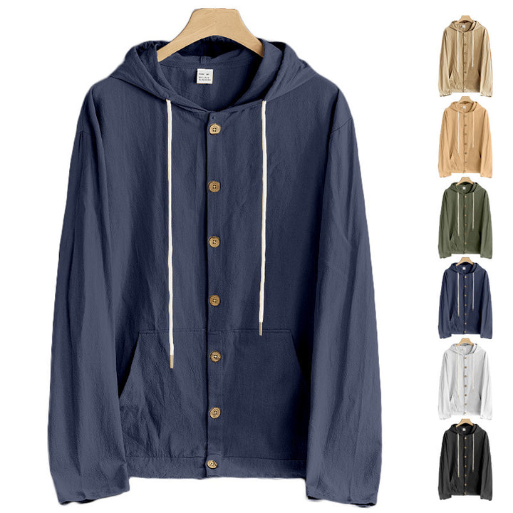 Men's lightweight hoodie jacket with button placket, kangaroo pocket, and drawstring Mune Fashion