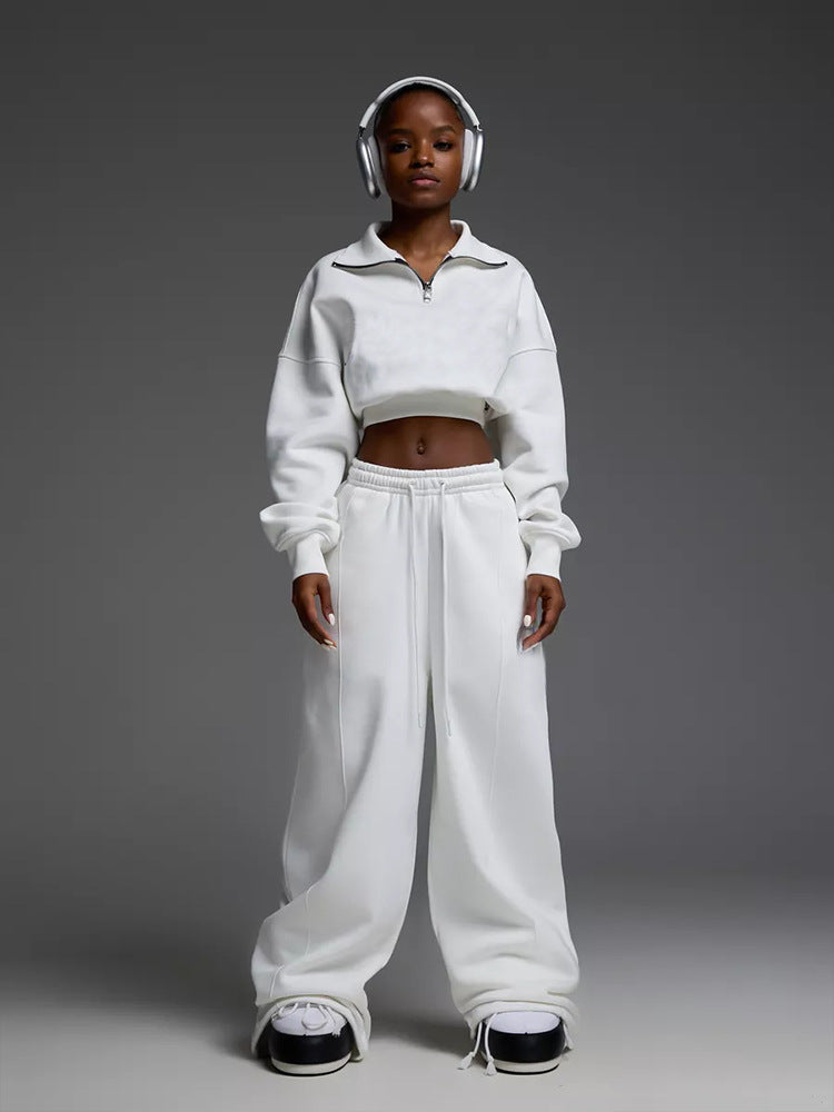 Women's short Half-Zip sweatshirt set with high-waisted wide lounge jogging pants Mune Fashion