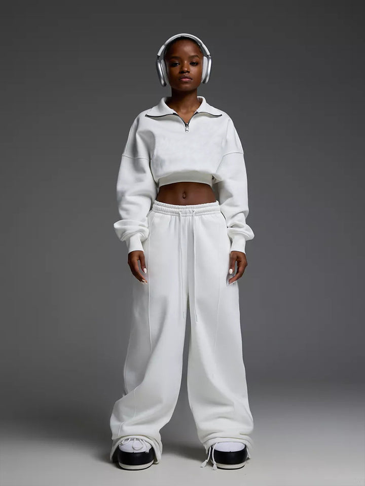 Women's short Half-Zip sweatshirt set with high-waisted wide lounge jogging pants Mune Fashion