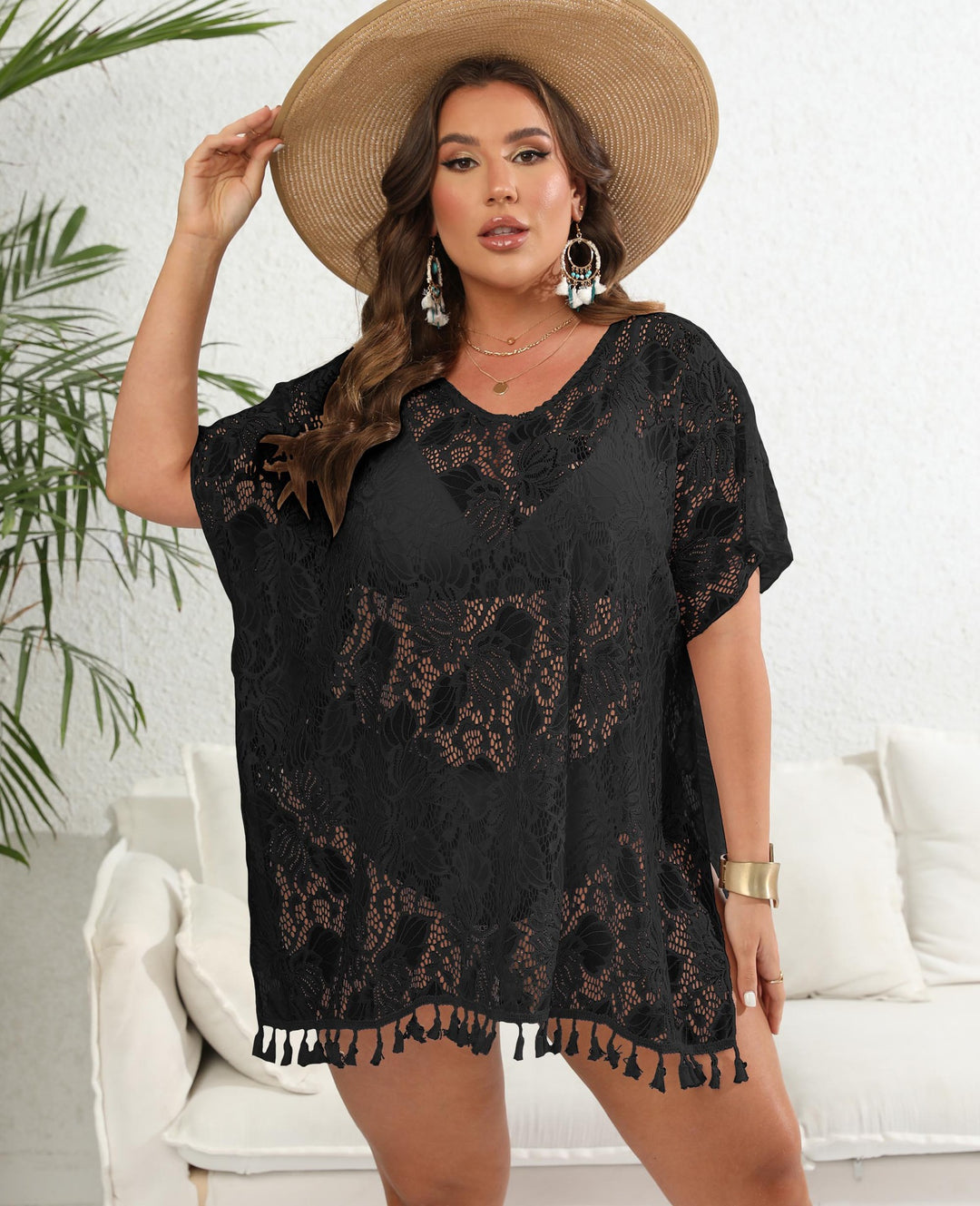 Women's airy crochet tunic with fringed hem Mune Fashion