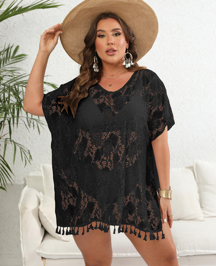 Women's airy crochet tunic with fringed hem Mune Fashion