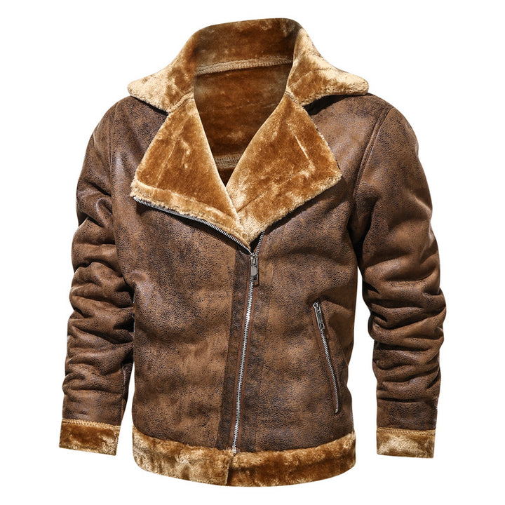 Men's Leatherette Flight Jacket with Teddy Lining and Asymmetrical Zip Mune Fashion