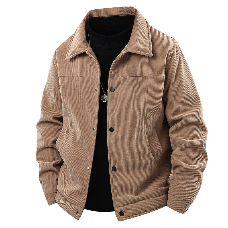 Men's cord jacket in casual worker style with snap button closure and side pockets Mune Fashion
