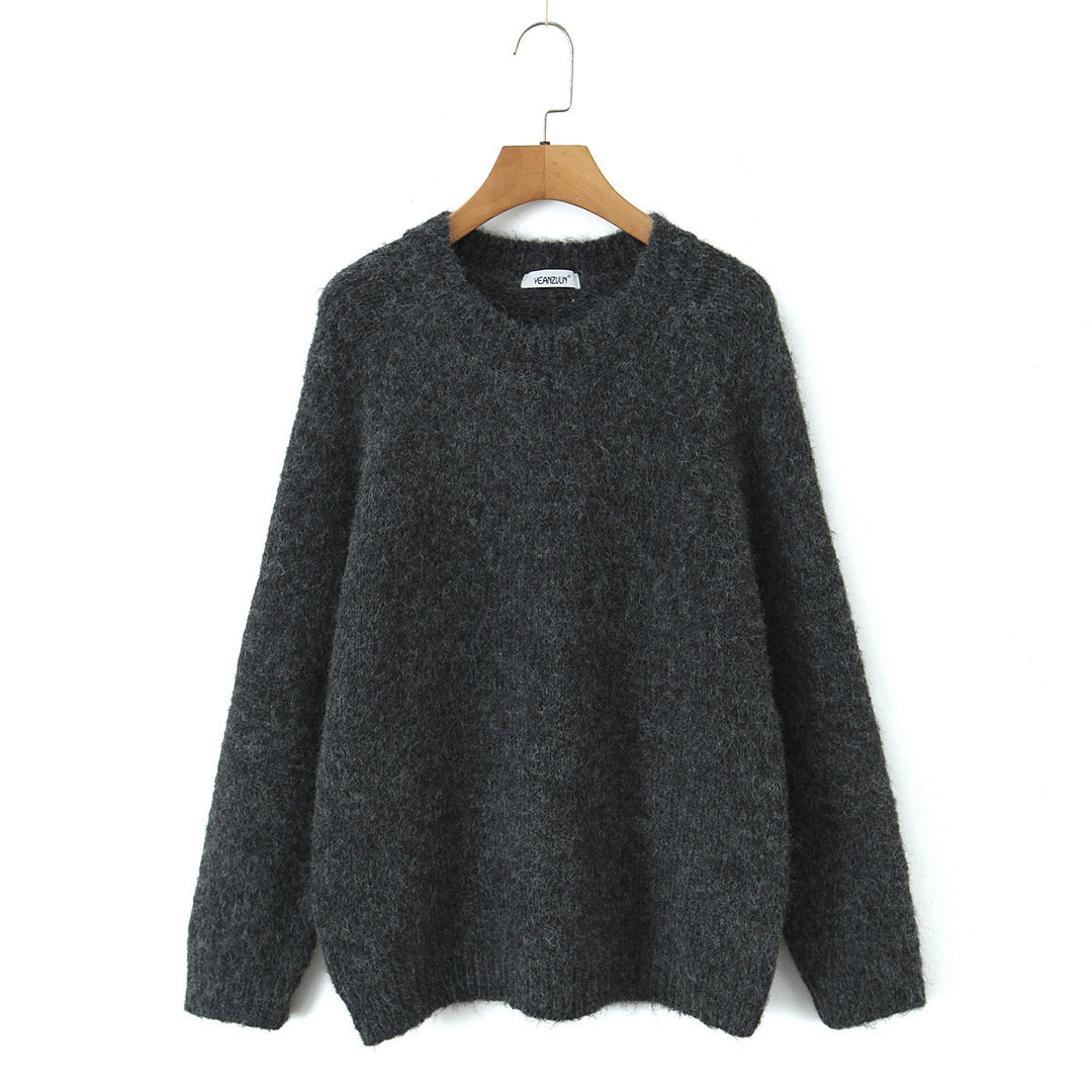 Women Oversize Mohair Look Pullover with Round Neck and Raglan Sleeves Mune Fashion