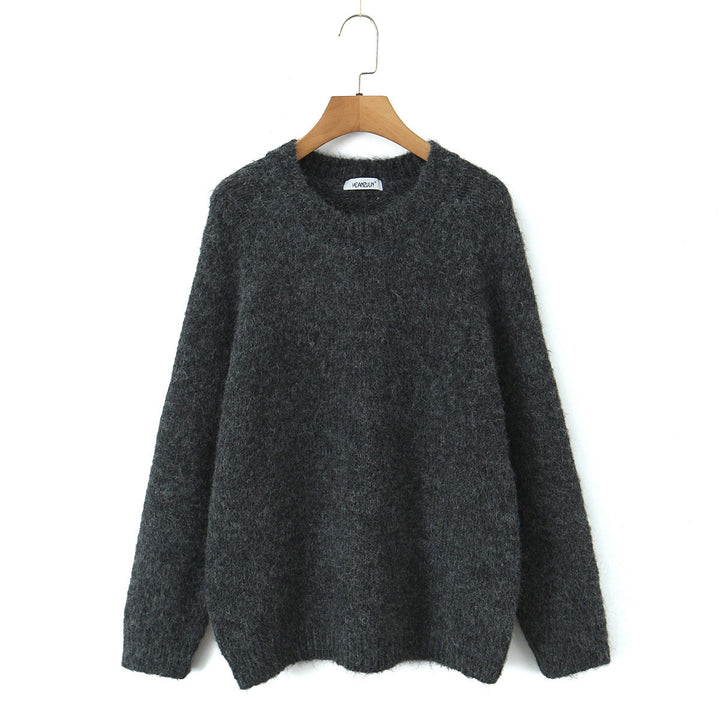 Women Oversize Mohair Look Pullover with Round Neck and Raglan Sleeves Mune Fashion