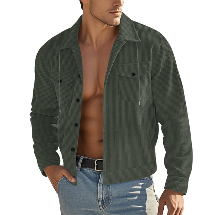 Men's corduroy overshirt jacket with kent collar, snap button closure and patch chest pockets Mune Fashion